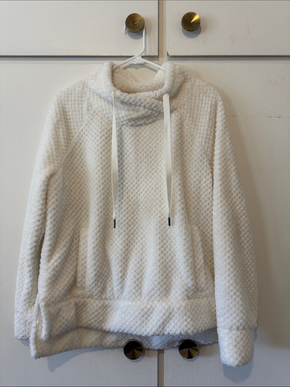 Cozy White Plush Funnel-Neck Sweater